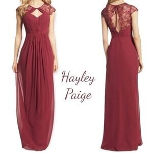 Hayley Paige Burgundy Lace Party Event Bridesmaid Maxi Dress NWT Size 16
